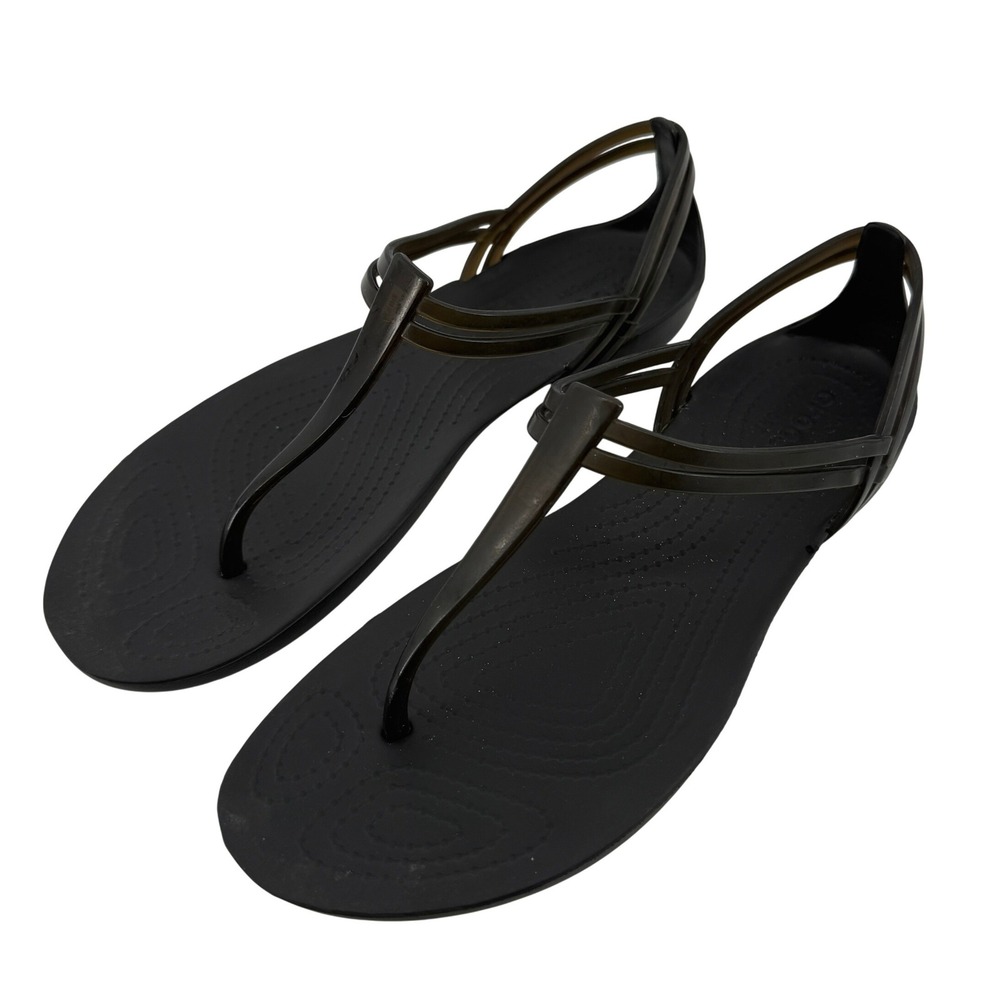 Crocs Isabella T Strap Sandal Black Women 6 Lightweight Jelly Slip On Casual